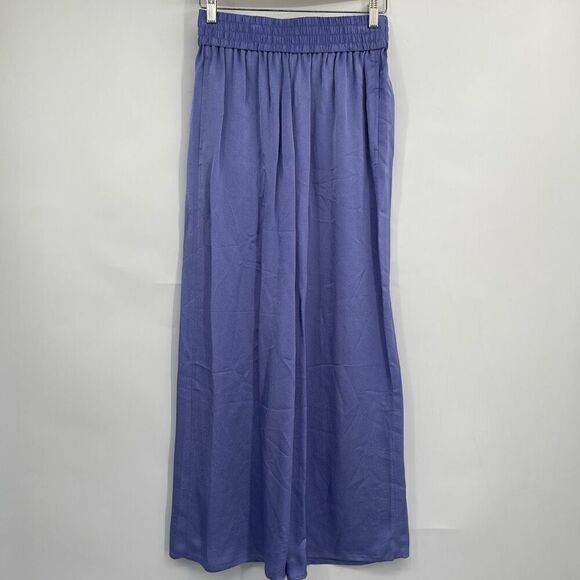 Everlane Blue High Rise Wide Leg Smocked The Satin Pull On Pant Small NWT - Picture 2 of 8